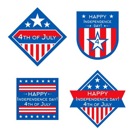 The USA Independence Day vector badges or labels design set. American independence day, 4th jule sticker emblem illustrationのイラスト素材
