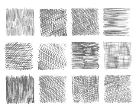 Sketch hatching. Pen doodle freehand line strokes chalk scribble black line sketch grunge handmade vector abstract textures. Scribble chalk, sketch freehand line drawing illustrationのイラスト素材