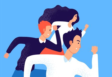 Running business team. Professional corporate competition, opponent workers run to success. Employees in race. Rivalry vector concept. Illustration of team run, businesswoman man race, people teamworkのイラスト素材