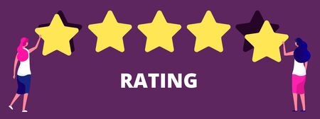 Girls giving five star rank. Best work quality, feedback or rating vector concept. Feedback...