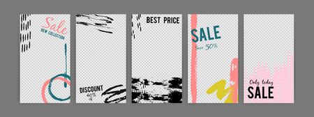 template with transparent background and grunge elements. Social media story, discount effect and special advertising illustrationのイラスト素材