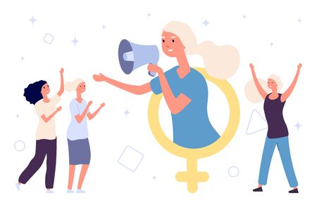 Girl power concept. Flat vector women and female gender sign. Feminism illustration. Woman gender power, sisterhood feministのイラスト素材