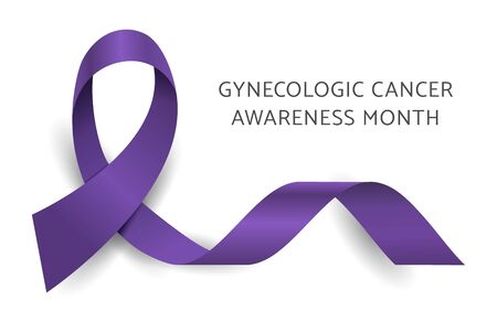 Violet purple ribbon. Gynecologic Cancer Awareness Month vector background. GCAM ribbon. Illustration gynecological support disease cancerのイラスト素材