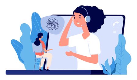 Psychological counseling concept. Vector online psychological assistance service illustration. Online psychotherapy, counseling and helpのイラスト素材