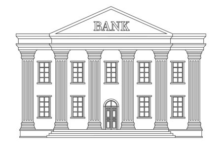 Line bank building icon. Vector bank isolated on white background. Illustration bank building, business architecture outline with columnのイラスト素材