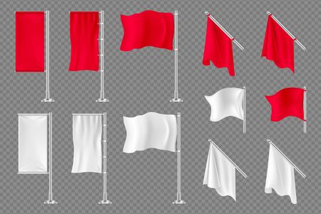 Flag banners. Vector realistic textile flags mockup isolated on transparent background. Illustration empty realistic textile, fabric blank mockupのイラスト素材