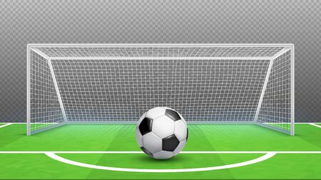 Penalty kick concept. Football vector background. Realistic soccer ball field goals isolated on transparent background. Illustration kick soccer penalty, ball activityのイラスト素材