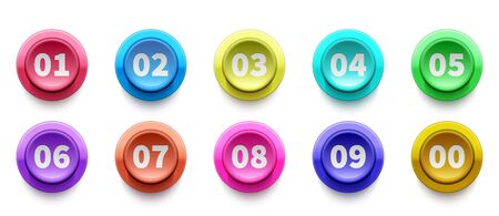 3D numbers bullet point. Circle buttons with numbers vector set. Colorful 3d buttons icons....