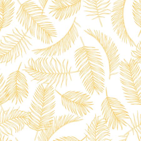 Tropical leaves sketch pattern. Hand drawn gold palm tree foliage background. Exotic rainforest foliage vector seamless pattern. Background tropical leaf, tropic drawing sketch illustrationのイラスト素材