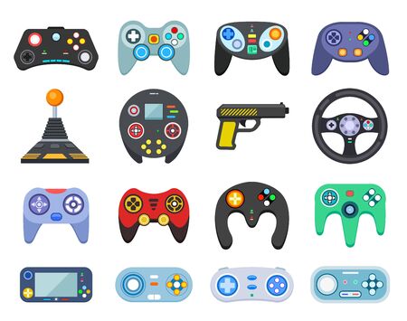 Game console. Vintage playing joystick, gamer device. Gaming player, joy video games gadget....