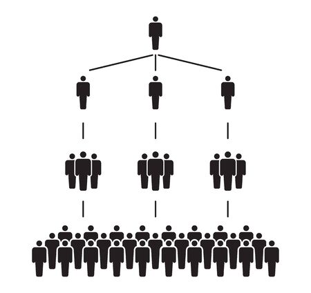 Scheme infection with virus. Ladder people black silhouettes, structure of business community corporation. Epidemic, global coronavirus COVID 19 pandemic vector illustration. Spread 2019-ncov outbreakのイラスト素材