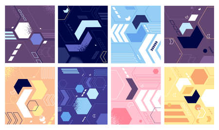 Bright geometric shapes design. Funky abstract pattern, modern minimalistic geometrical background....