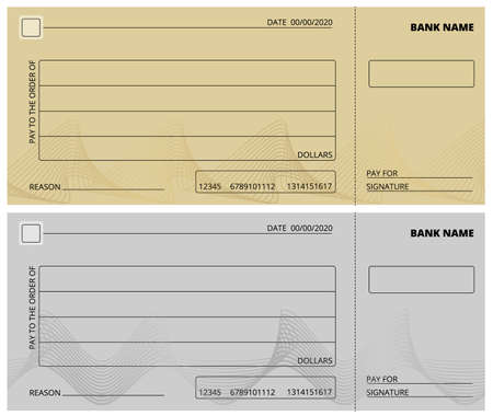 Empty check template. Business cheque book design. Bank checking, blank page for charity donations, corporate payment vector illustration. Empty cheque to payment in bankのイラスト素材