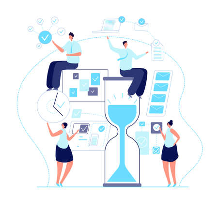 Organized people. Personal business plan, strategic planning or work organization. Agenda task team meeting, self management vector concept. Illustration plan time managementのイラスト素材