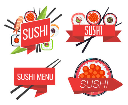 Japanese sushi bar or restaurant menu vector setのイラスト素材