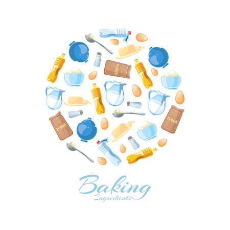 Baking homemade vector label. Ingredient for preparation, illustration ingredient egg and sugar for bakingのイラスト素材