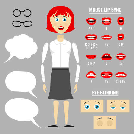 Ready for animation vector parts of cartoon girl characterのイラスト素材