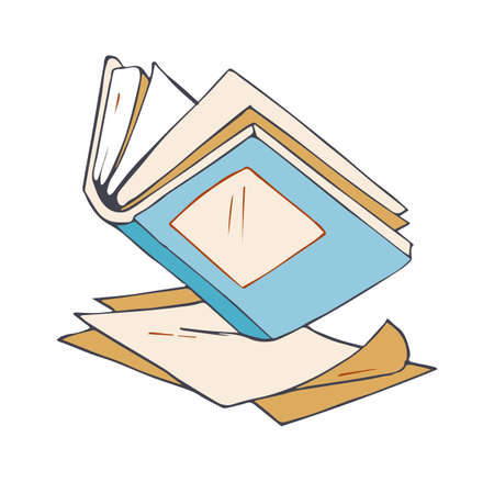 Open book. Sketch diary, empty paper pages. Isolated doodle notebook icon, hand drawn journal vector illustrationのイラスト素材