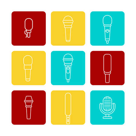 White microphone line icons set. Colored symbol microphone, vector illustrationのイラスト素材