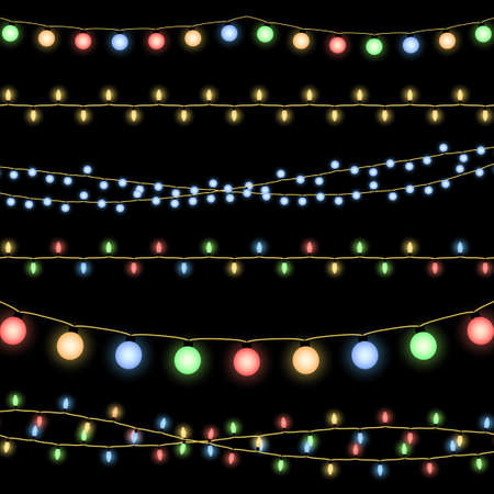 Glowing Christmas garlands vector background. Illustration of decorative design holidayのイラスト素材