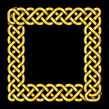 Square golden celtic knots vector frame. Decoration element isolated illustrationのイラスト素材