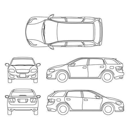 Line drawing of car white vehicle, vector computer art. Model of car, sketchy graphic transport car illustrationのイラスト素材