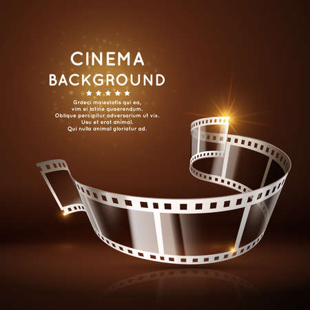 Vector movie poster with film 35mm roll, vintage cinema background. Event film festival banner, illustration of 35mm film strip on festival cinematography posterのイラスト素材