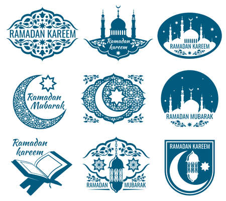 Ramadan kareem vector labels. Vintage badges with arabian islamic calligraphy. Set of label ramadan mubarak, illustration of religion holiday ramadanのイラスト素材