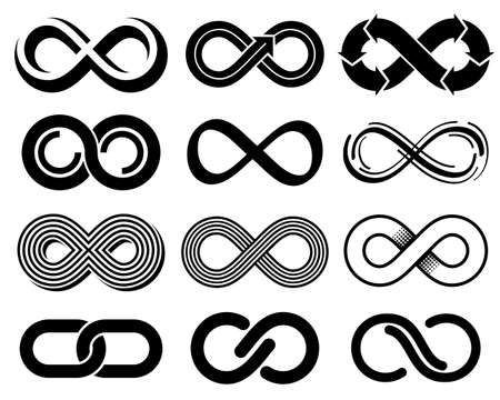 Infinity vector symbols. Mobius loop icons. Infinite sign and eternity line loop illustrationのイラスト素材