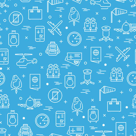 Aviation or airport seamless pattern design. Background line with airplane. Vector illustrationのイラスト素材