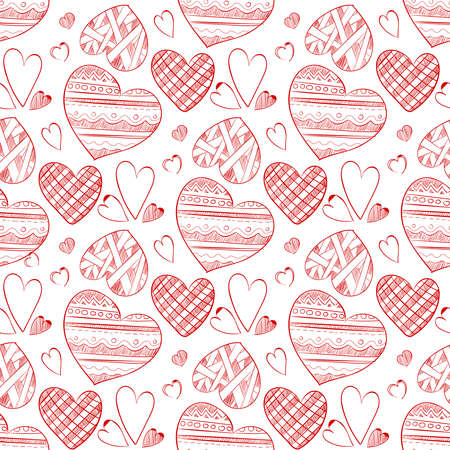 Red doodle hearts seamless pattern wallpaper background drawing, vector illustrationのイラスト素材