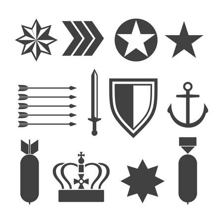Military army elements collection isolated on white. Army elements, vector illustrationのイラスト素材