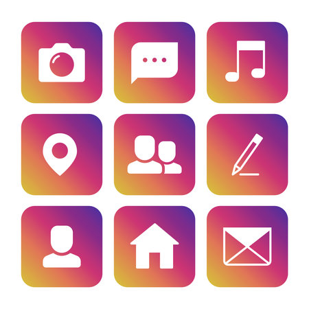 Social network icons set on colorful background isolated. Vector illustrationのイラスト素材