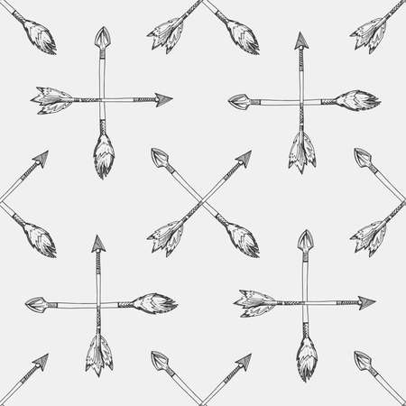 Sketches arrows hand drawn monochromic seamless pattern background. Vector illustrationのイラスト素材
