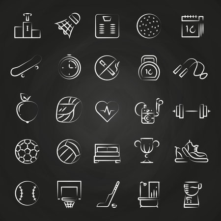 Healthy lifestyle line style icons of set isolated on chalkboard. Vector illustrationのイラスト素材