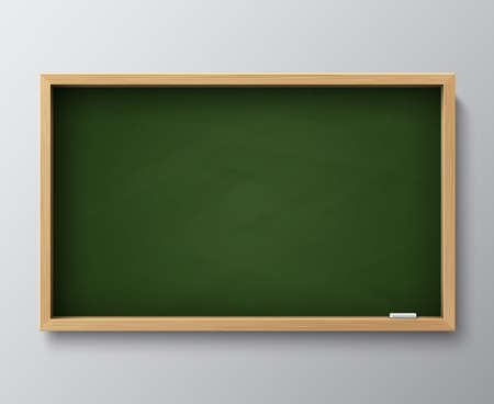 Dirty empty blackboard. Green chalkboard with wooden frame and chalk for classroom or restaurant menu vector illustration. Board chalkboard and blackboard empty for classroomの素材 [FY310167212504]