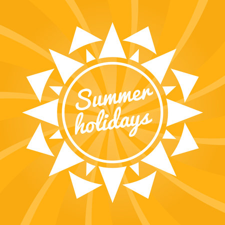 Summer holidays sign with sun. Bright summer background. Vector illustrationのイラスト素材