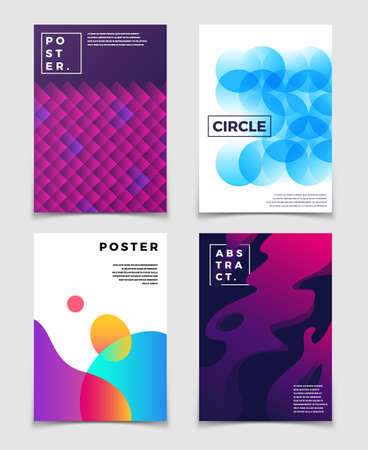 Contemporary abstract backgrounds with 3d fluid vibrant color shapes. Eps10 vector set of banner or poster with colored blurred illustrationのイラスト素材