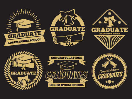 Vintage student graduate vector badges. Graduation label set. Graduation badge and label vintage university or school illustrationのイラスト素材
