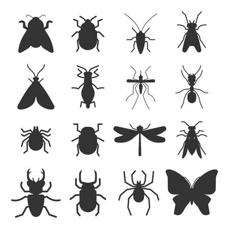 Popular insects silhouette icons isolated on white background. Vector illustrationのイラスト素材