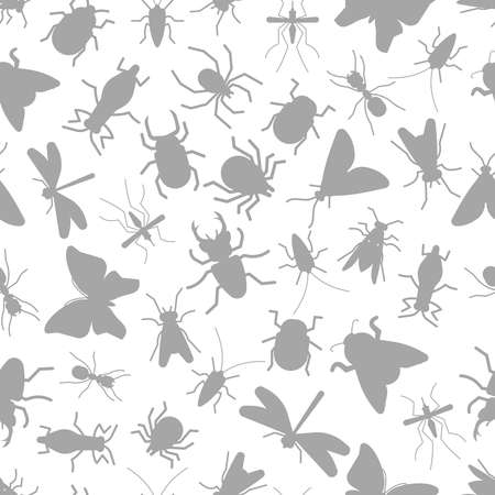 Grey silhouettes insect seamless pattern background on white. Vector illustrationのイラスト素材