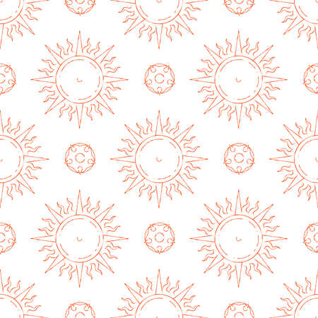 Hand drawn sun seamless pattern. Abstract summer seamless texture design. Vector illustrationのイラスト素材