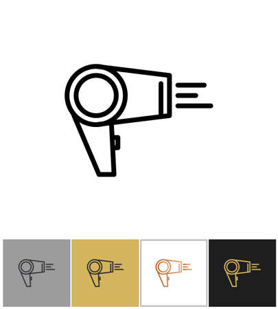 Hair dryer, blowdryer icon, hotel air blowing equipment on white and black backgrounds. Vector illustrationのイラスト素材