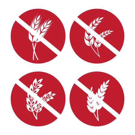 Gluten free icons set with wheat and rye ears. Vector illustrationのイラスト素材