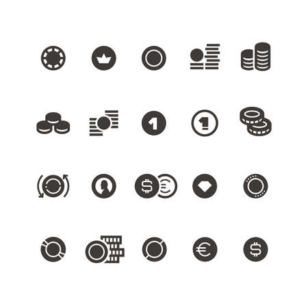 Coin signs. Stacked coins, dollar, money, fund, donate and cash vector icons isolated. Dollar money currency, investment finance illustrationのイラスト素材