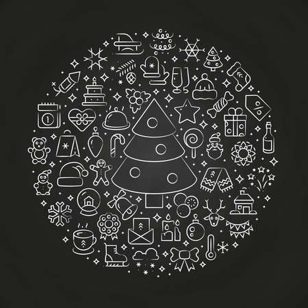 Thin line Christmas art icons arranged in ball vector illustrationのイラスト素材