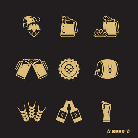 Serving and saving beer vector icons set isolated on black background illustrationのイラスト素材