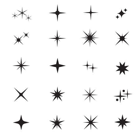 Star icons. Twinkling stars. Sparkles, shining burst. Christmas vector symbols isolated. Xmas sparkle star, asterisk pointed twinkling silhouette illustrationのイラスト素材