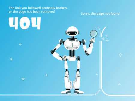 Page not found or 404 Error template with broken wire and robot vector illustration
