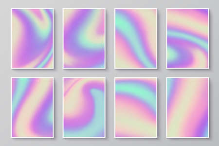 Hologram textures. Iridescent holographic backgrounds. Trendy hipster rainbow vector posters on wall. Illustration of rainbow pattern card illustrationのイラスト素材